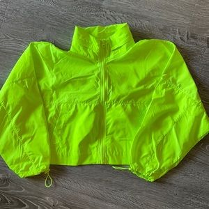 Cropped neon yellow windbreaker